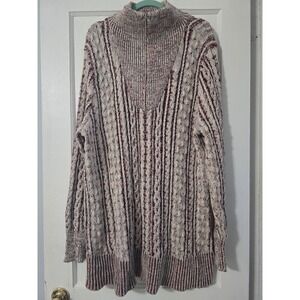 Soft Surroundings 2X Cable Knit Wool Blend Sweater Red Cream Black 1/4 Zip